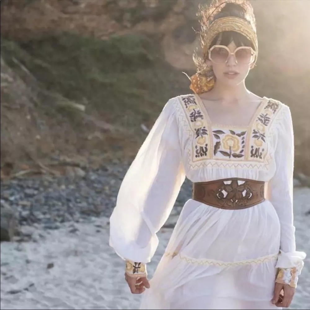 Boho Cotton Embroidered Daisy Floral Prairie Dress - Picture 4 of 10